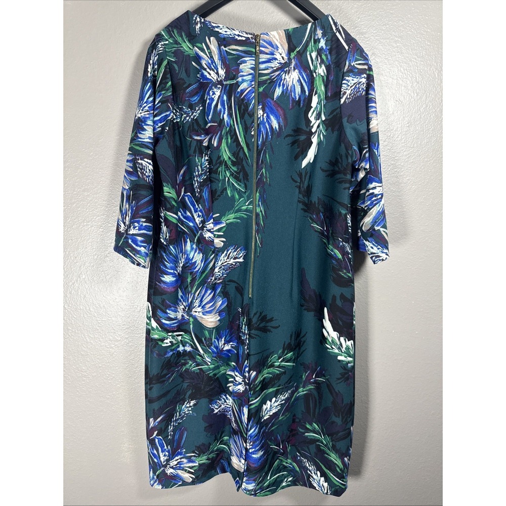 ELIZA J Womens Size 14W Sheath Dress Green Floral 3/4 Sleeve Classic Work - Picture 5 of 8